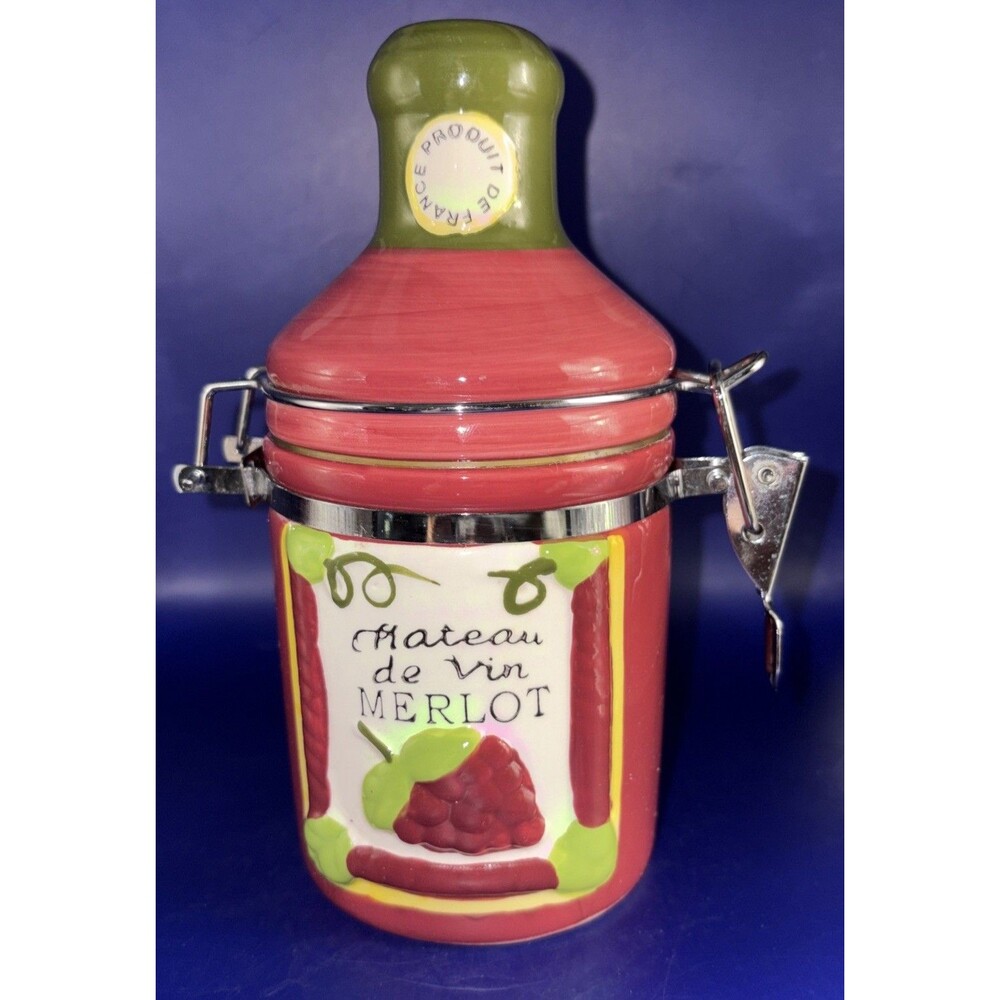 Boston Warehouse Chateau de Vin Merlot Red Ceramic Hinged Jar Treat Canister
